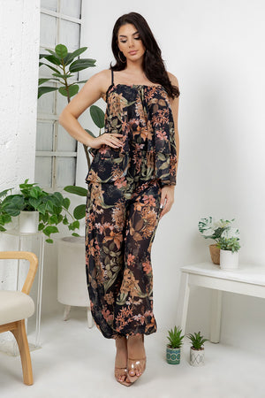 Vico – tego 2 pieces set with adjustable flower print tank top, bubble flower print pants.