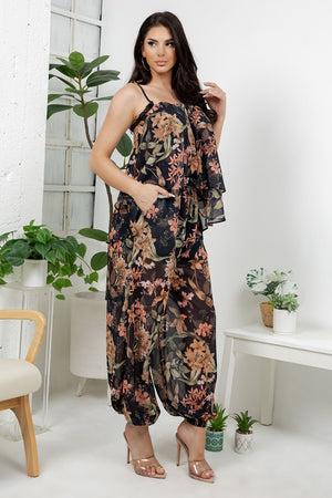 Vico – tego 2 pieces set with adjustable flower print tank top, bubble flower print pants.