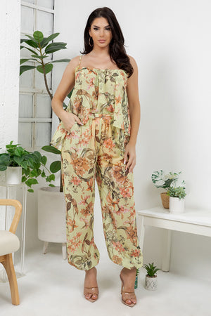 Vico – tego 2 pieces set with adjustable flower print tank top, bubble flower print pants.