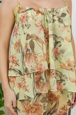 Vico – tego 2 pieces set with adjustable flower print tank top, bubble flower print pants.