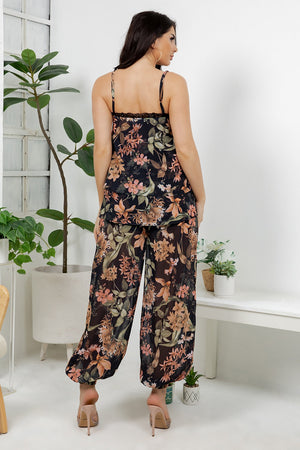 Vico – tego 2 pieces set with adjustable flower print tank top, bubble flower print pants.
