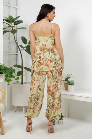 Vico – tego 2 pieces set with adjustable flower print tank top, bubble flower print pants.