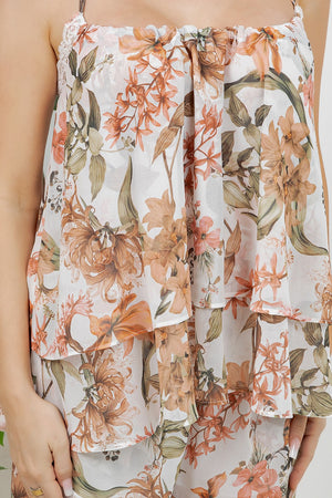 Vico – tego 2 pieces set with adjustable flower print tank top, bubble flower print pants.