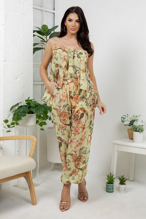 Vico – tego 2 pieces set with adjustable flower print tank top, bubble flower print pants.
