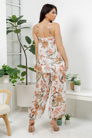 Vico – tego 2 pieces set with adjustable flower print tank top, bubble flower print pants.