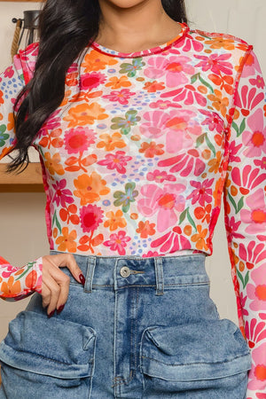 Florar print mest long sleeve top