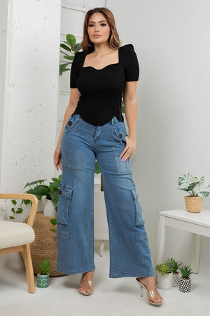 Concha Knit top with a flattering square neckline and short seleeves
