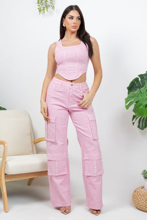 Zircon rhinestones 4 pockets cargo jean