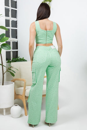 Zircon rhinestones 4 pockets cargo jean