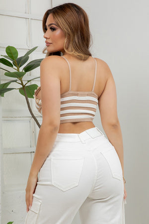 Alimuse striped knit crop top with cowrie shell trim