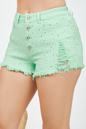 Bastian denim short embellished with tonal rhinestones