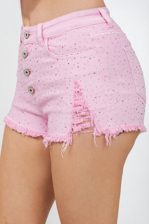 Bastian denim short embellished with tonal rhinestones