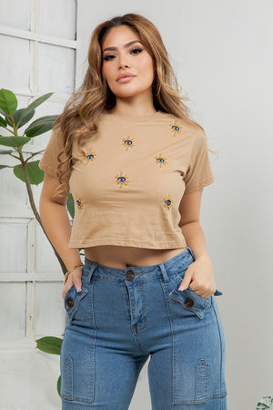 TURKISH Evil Eye Embroidered Cropped T-Shirt