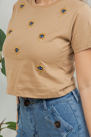 TURKISH Evil Eye Embroidered Cropped T-Shirt