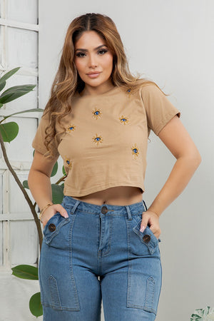 TURKISH Evil Eye Embroidered Cropped T-Shirt