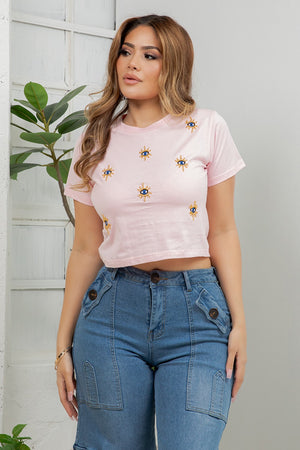 TURKISH Evil Eye Embroidered Cropped T-Shirt