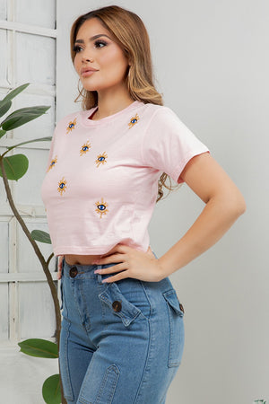 TURKISH Evil Eye Embroidered Cropped T-Shirt