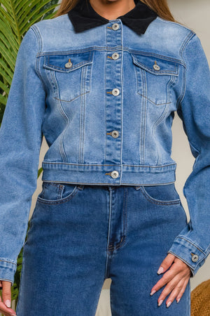 Corduroy collar neck denim jacket