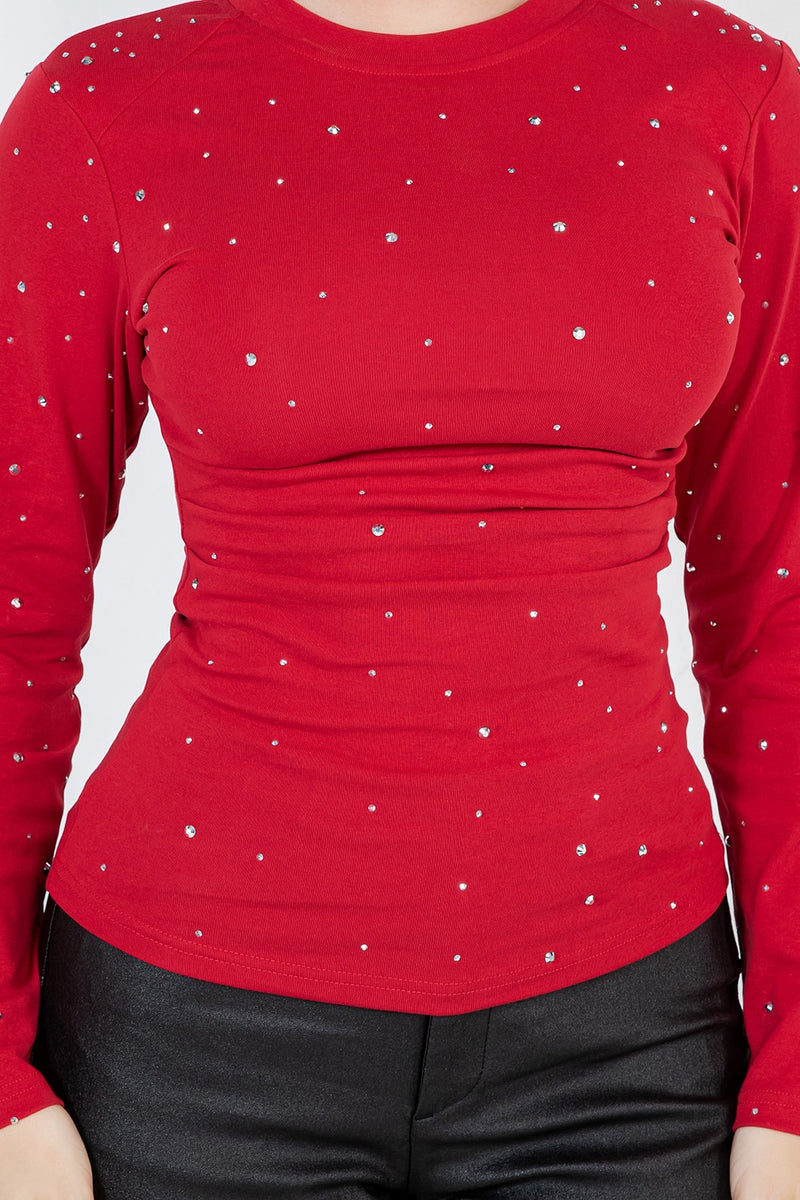 Enora long sleeve rhinestones top