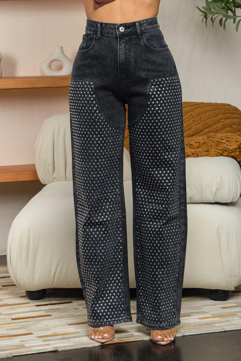 Aondra Stretchy barrel rhinestone jeans
