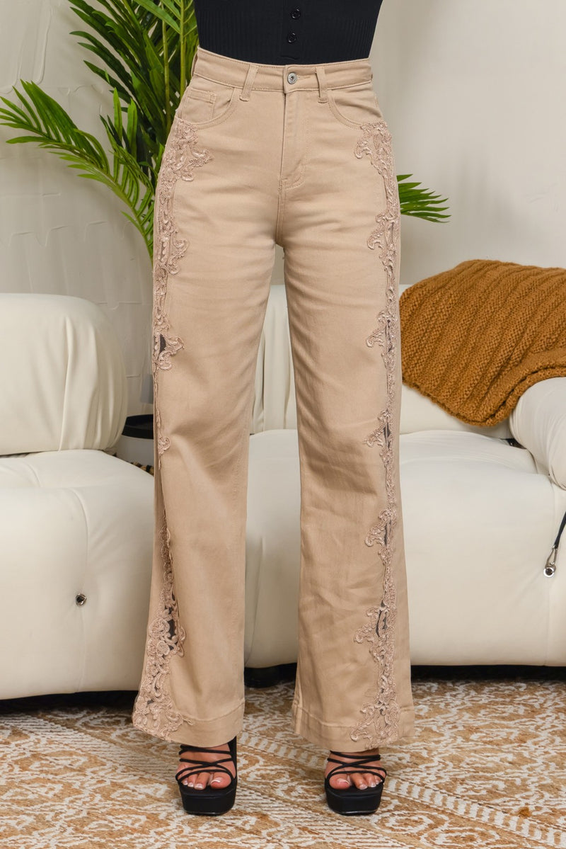 ROMOLA HIGH WAIST STRAIGHT LEG JEANS LACE TRIM