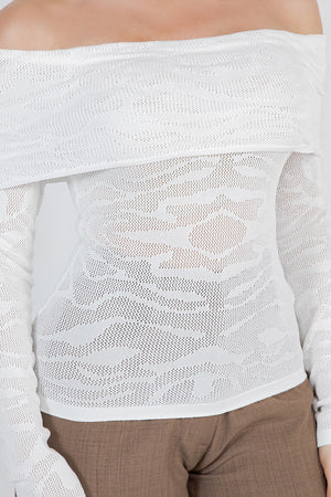 Amandea animal print off shoulder knit long sleeve top