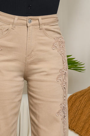 ROMOLA HIGH WAIST STRAIGHT LEG JEANS LACE TRIM