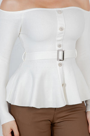 Benedetta  long sleeve open shoulder cinched waist blouse