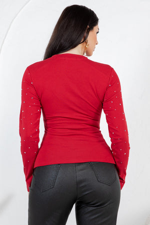 Enora long sleeve rhinestones top