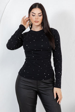 Enora long sleeve rhinestones top