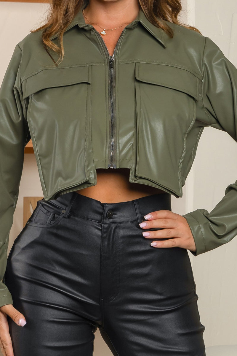 Pescara long sleeve leather crop top