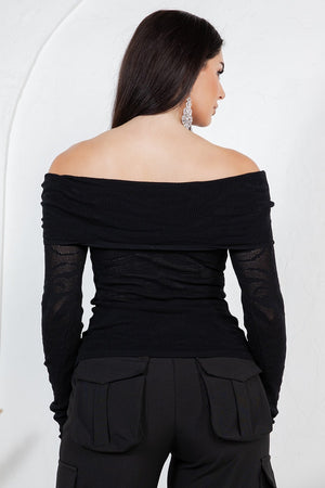 Amandea animal print off shoulder knit long sleeve top