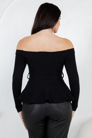 Benedetta  long sleeve open shoulder cinched waist blouse