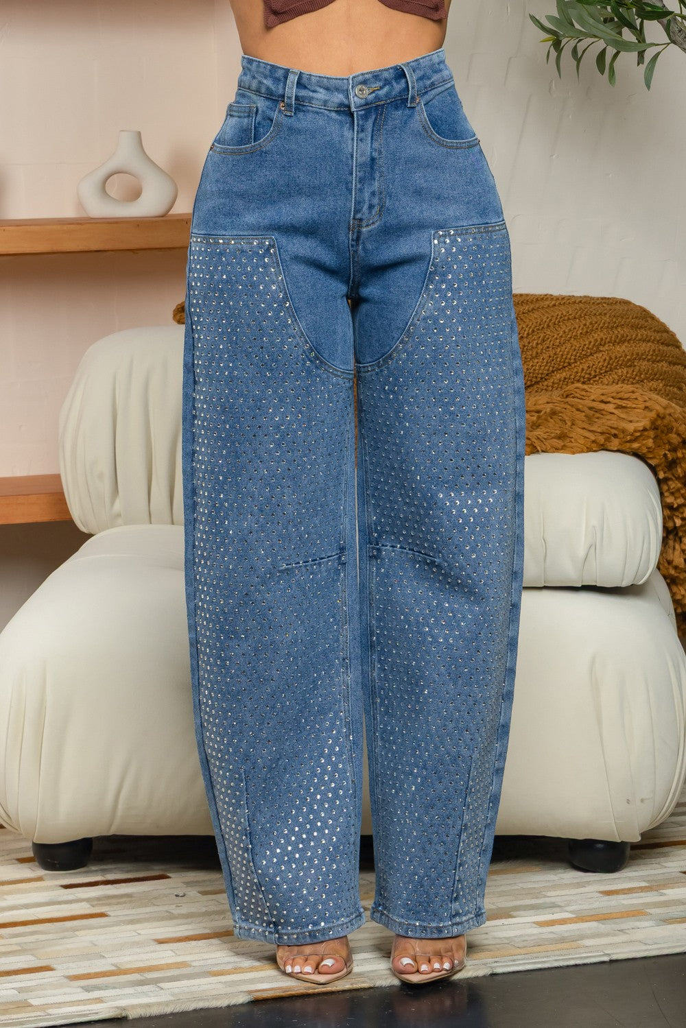 Aondra Stretchy barrel rhinestone jeans