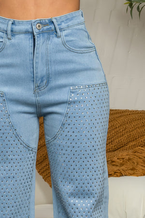 Aondra Stretchy barrel rhinestone jeans