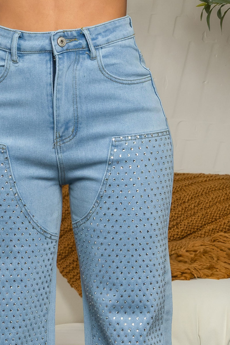 Aondra Stretchy barrel rhinestone jeans