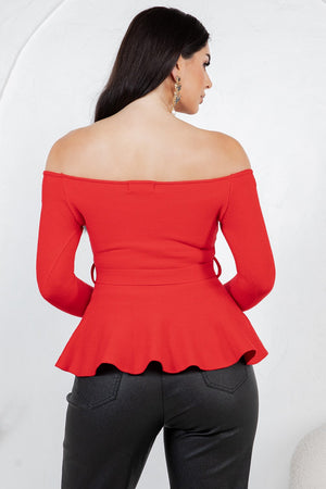 Benedetta  long sleeve open shoulder cinched waist blouse