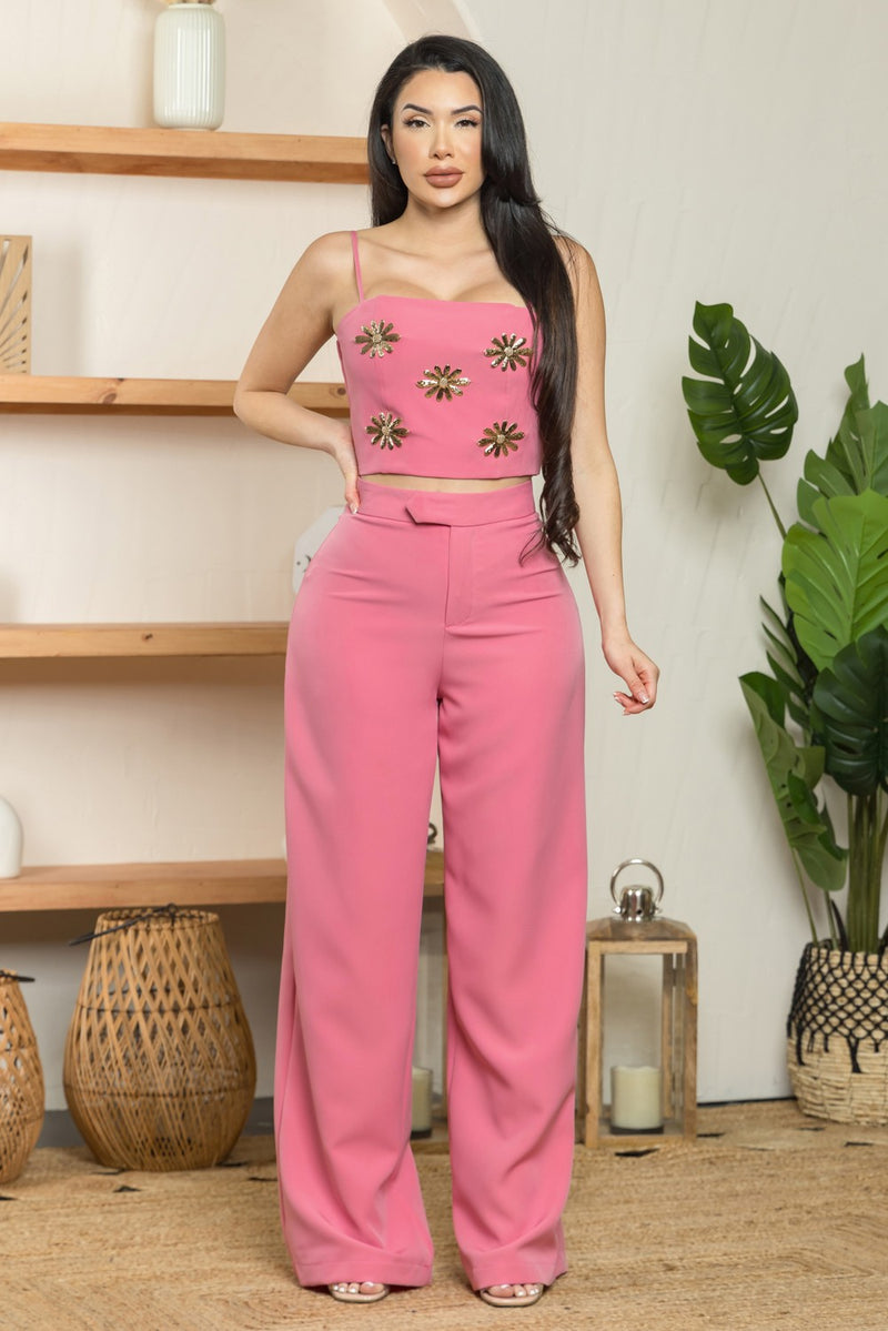 Anne gold flowers set pants