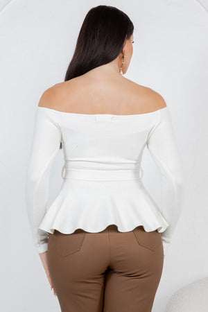 Benedetta  long sleeve open shoulder cinched waist blouse