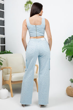 Zircon rhinestones 4 pockets cargo jean