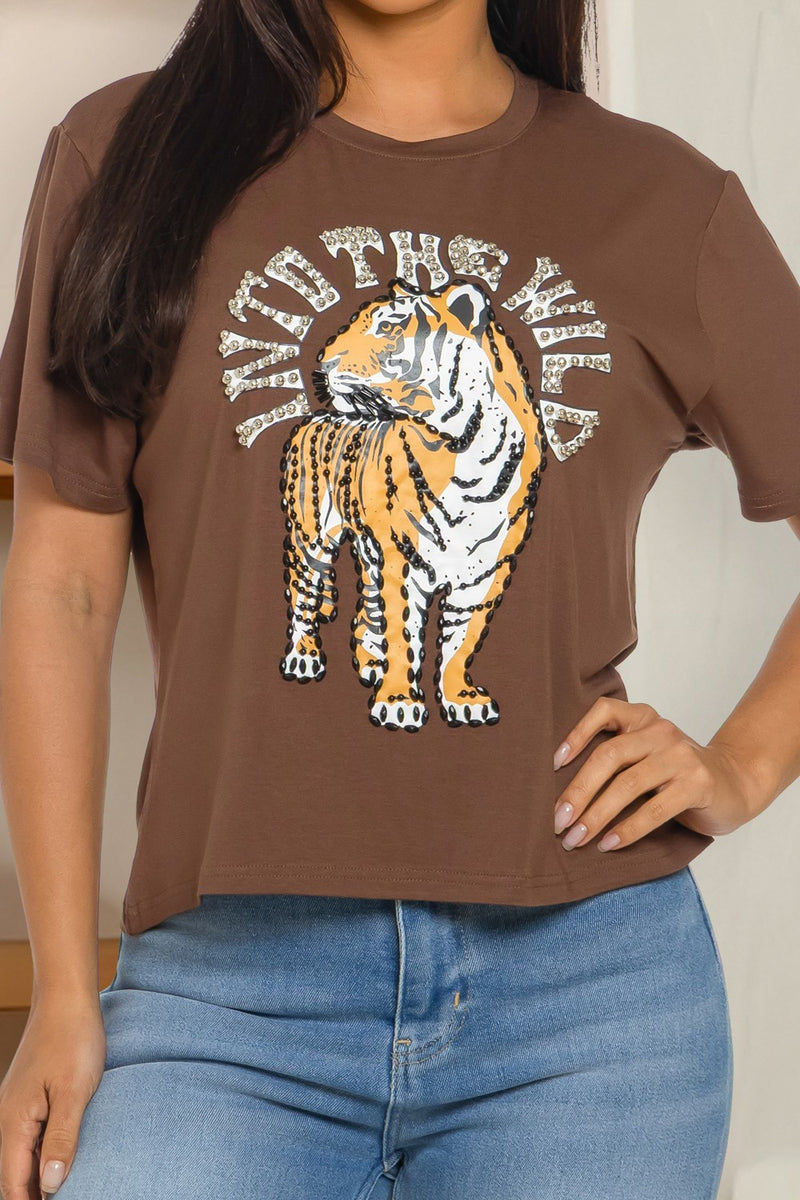 Embellishment print tiger T-Shirt