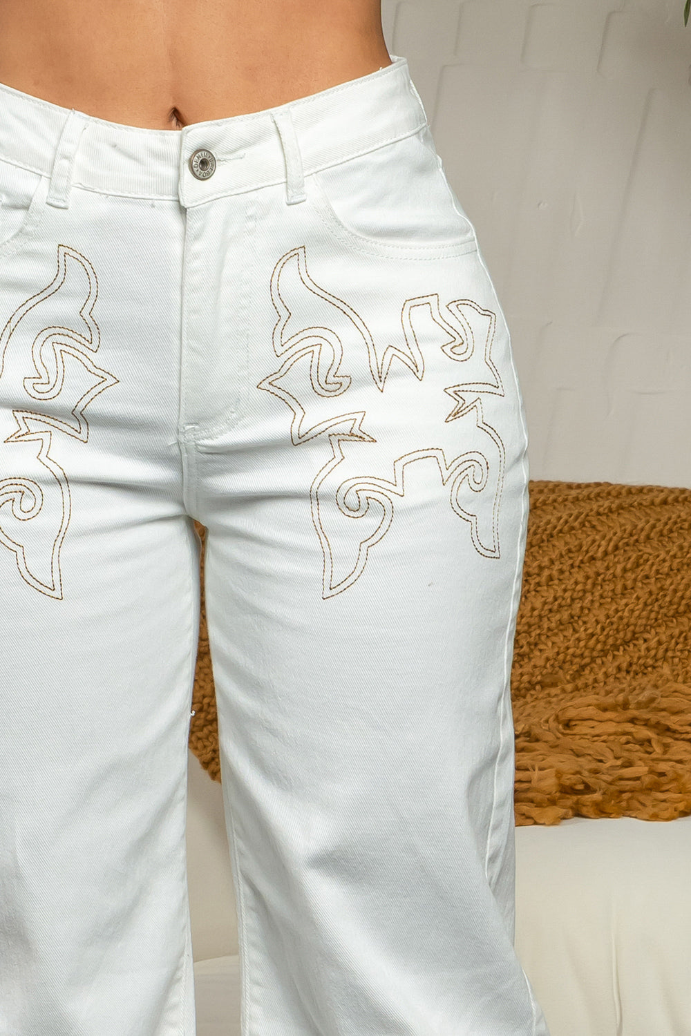 Balboa Fashion Western Embroidered Stretch Jean - White