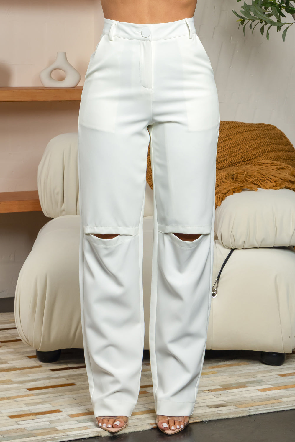 Balboa Fashion Noelia Cut-Out Straight-Leg Pants - White