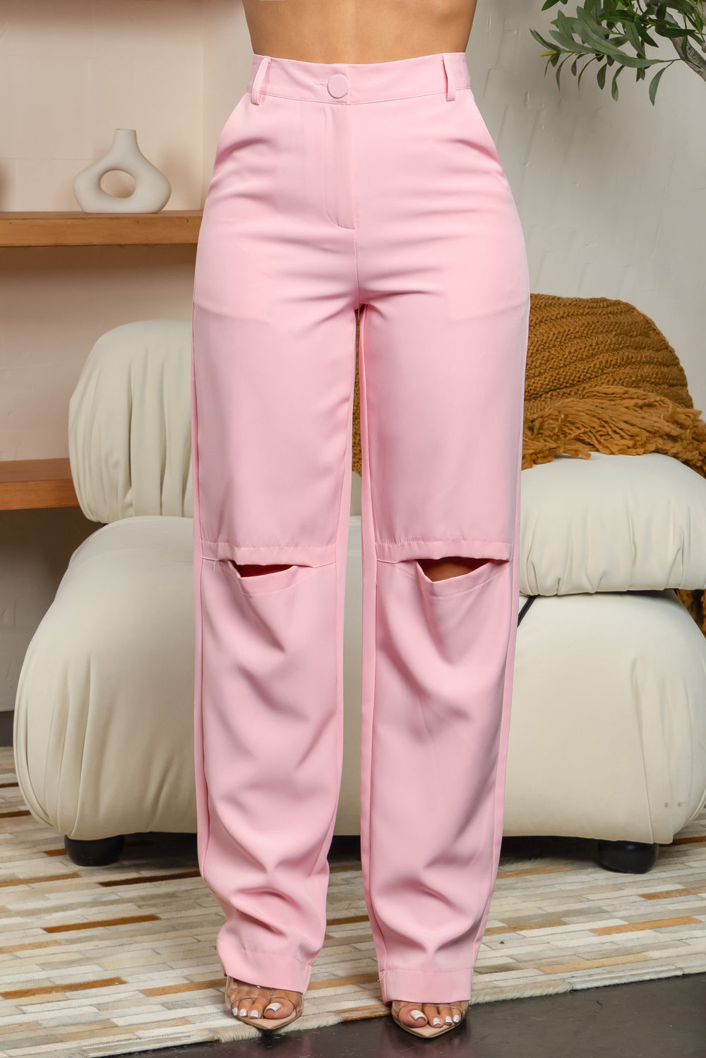Balboa Fashion Noelia Cut-Out Straight-Leg Pants - Pink