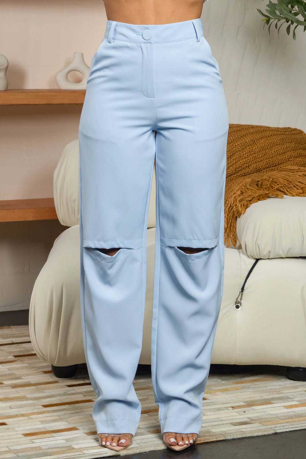 Balboa Fashion Noelia Cut-Out Straight-Leg Pants - Blue