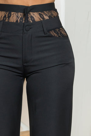 CONTRAST LACE STRAIGHT LEG PANTS