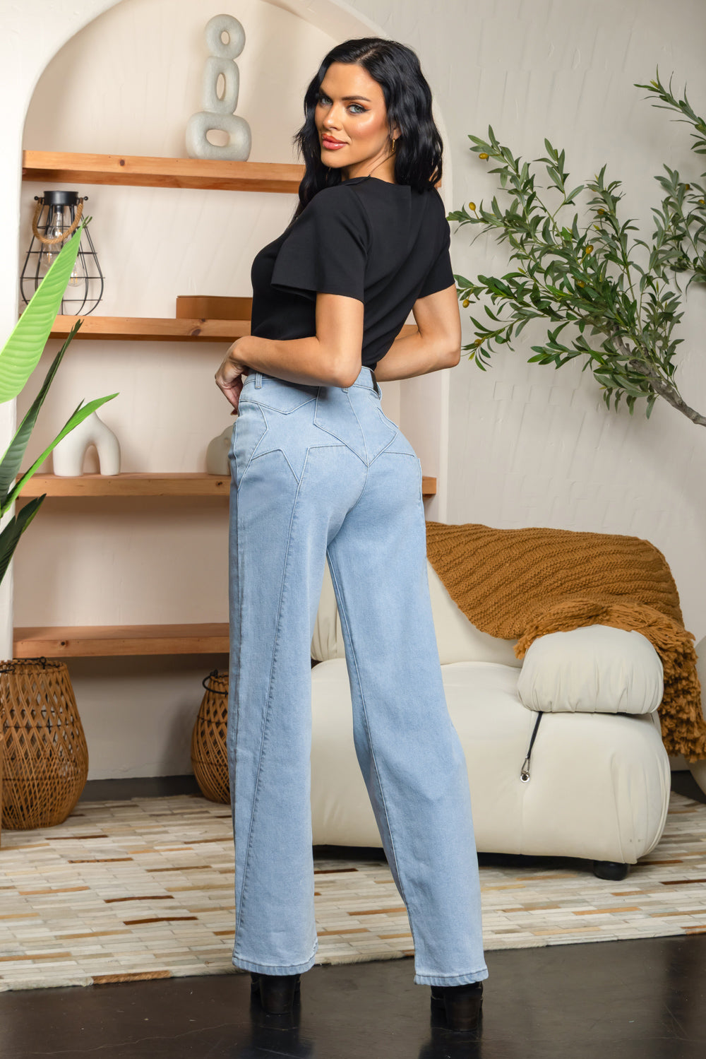 Balboa Fashion Gracia Star-Detail Stretch Jean - Light Denim Blue