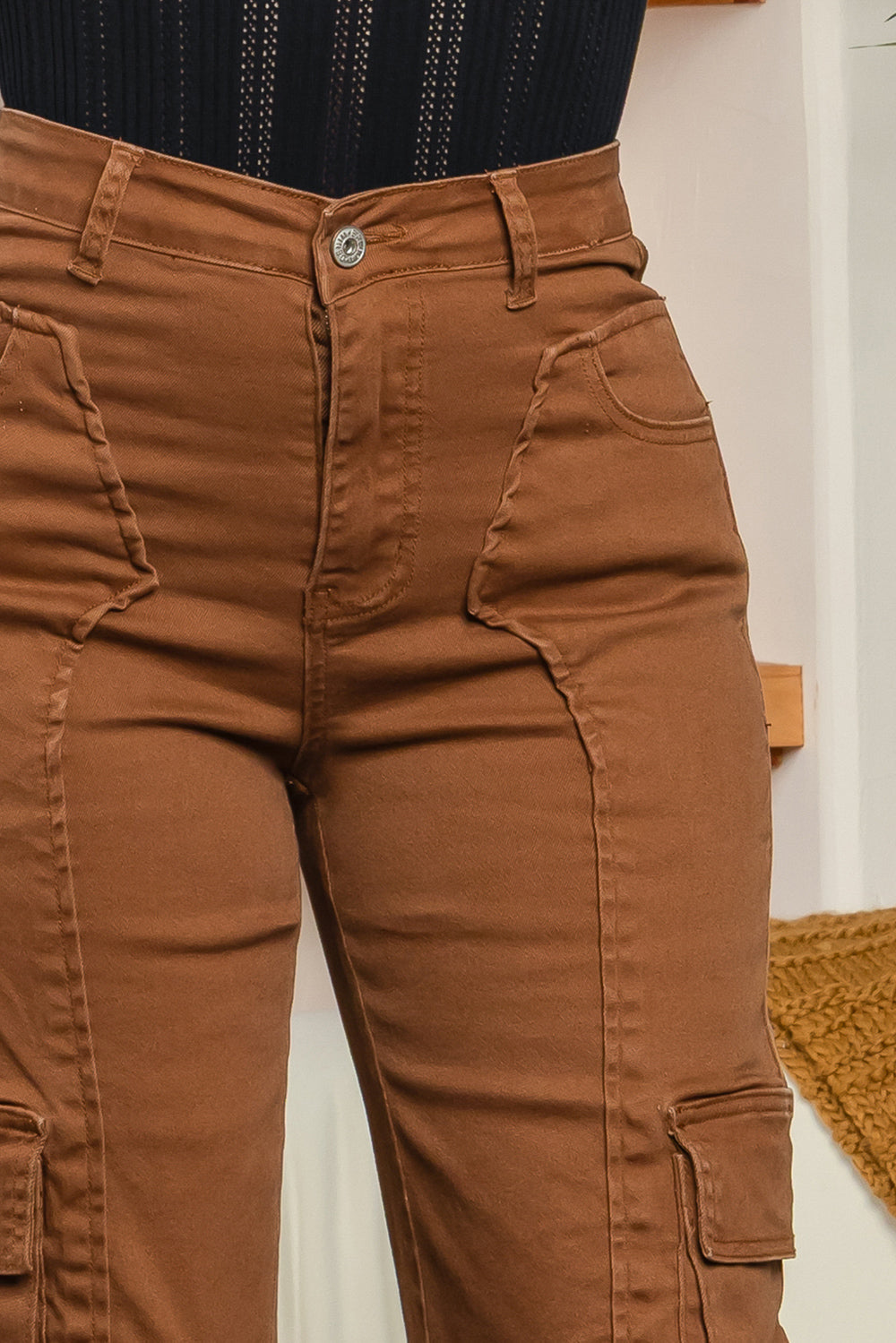 Balboa Fashion Nika Mid-Rise Barrel Cargo Pants - Brown