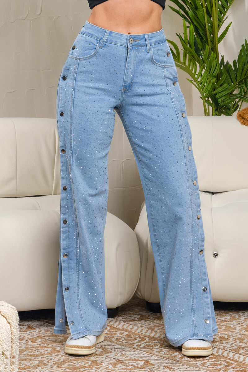 Ice Rhinestone Bling Jeans Button Up