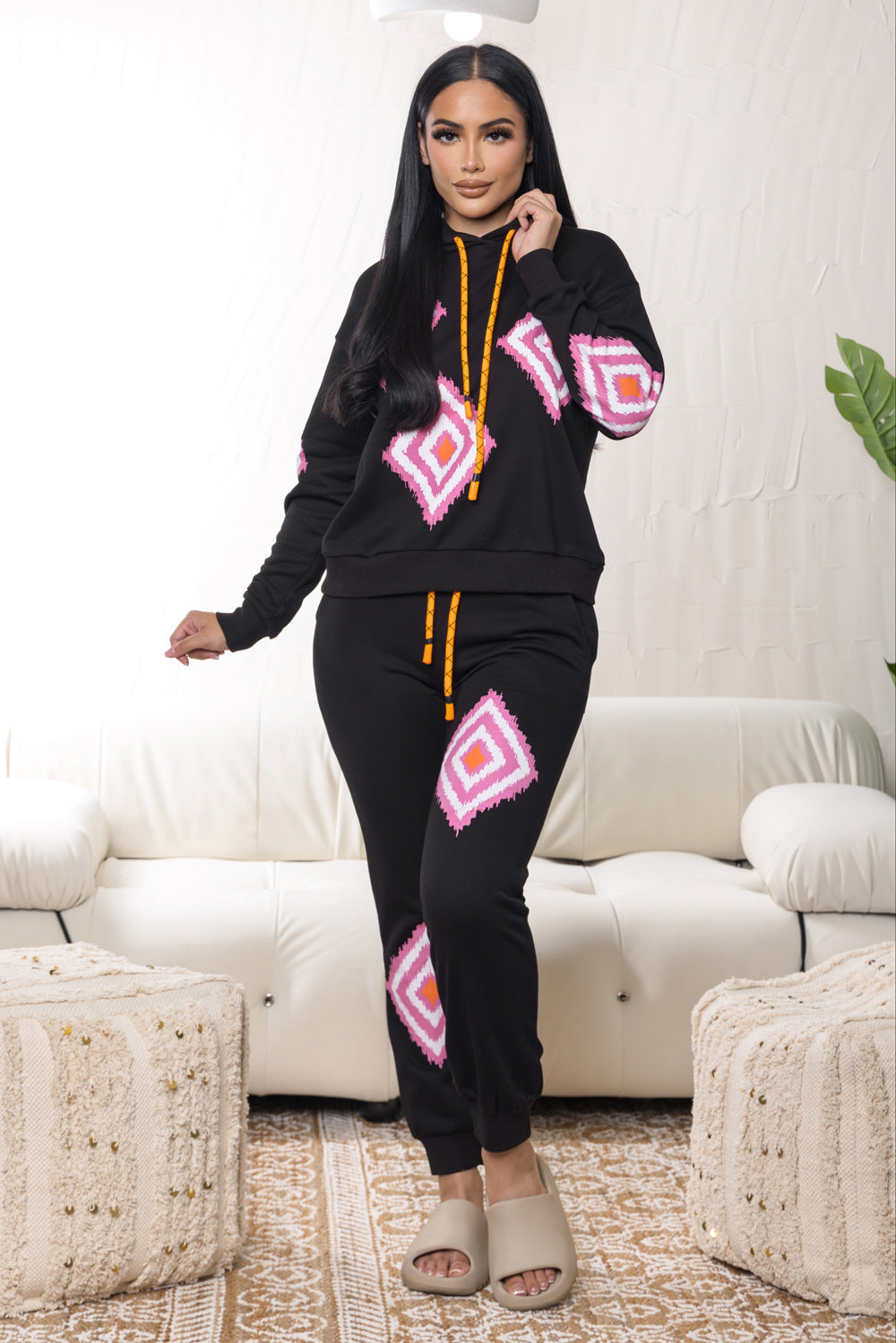 Balboa Fashion Isabel Printed Hoodie Set - Black